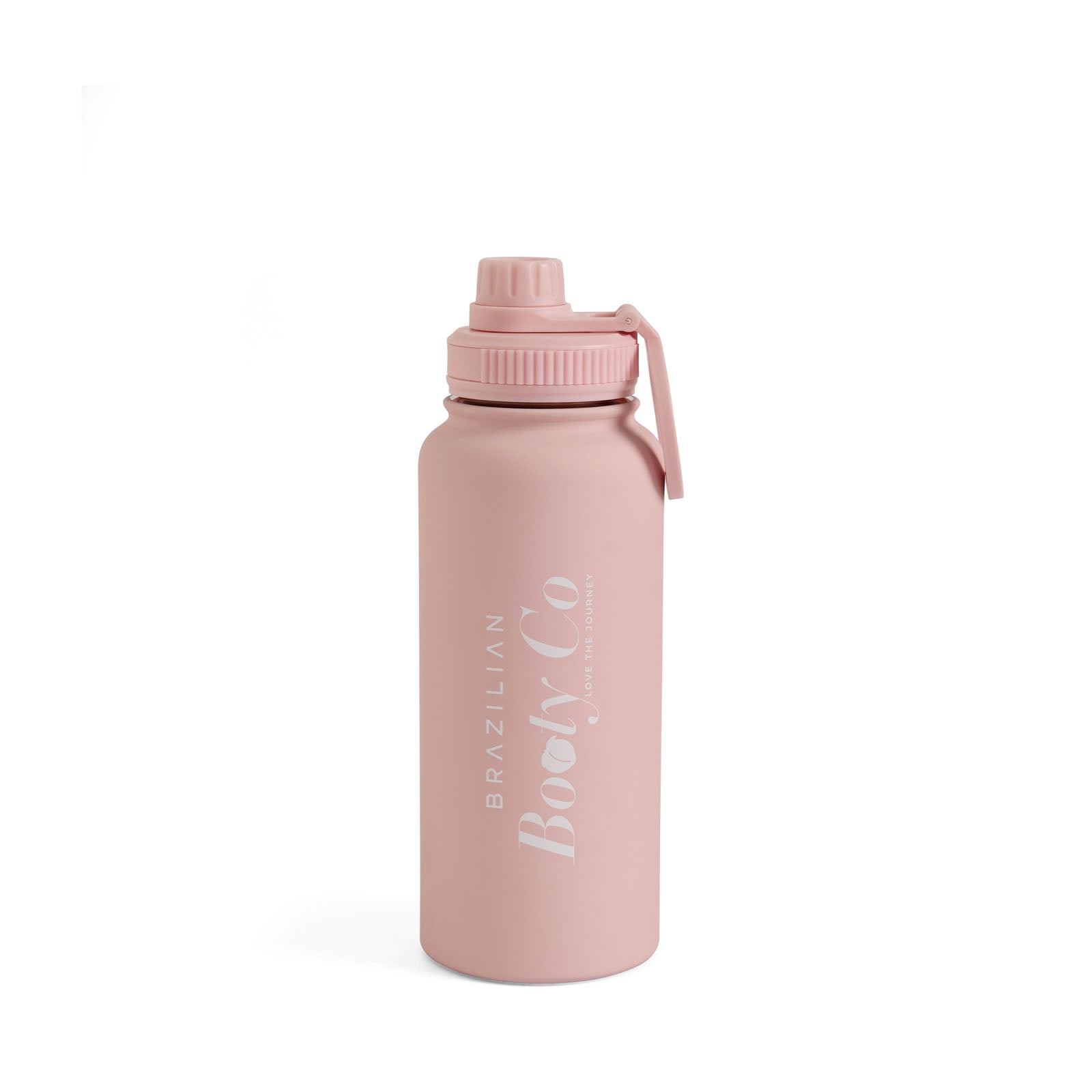 Pink fitness stainless steel water bottle with handle