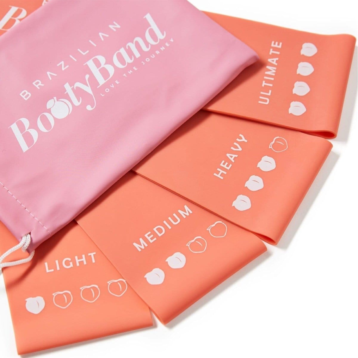 Set of Brazilian Booty Bands in orange with pink drawstring bag